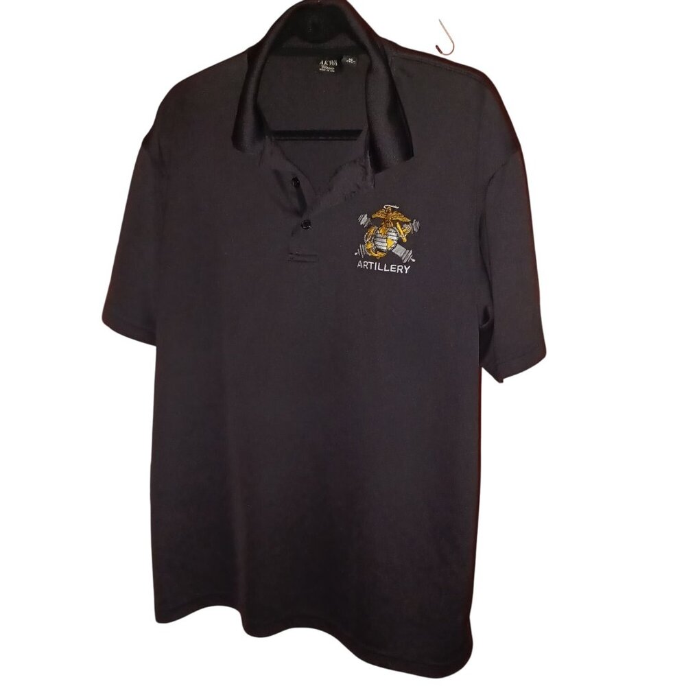 Mens Black Shirt Size XL USMC Artillery Embroidered Polo Shirt Short Sleeve
